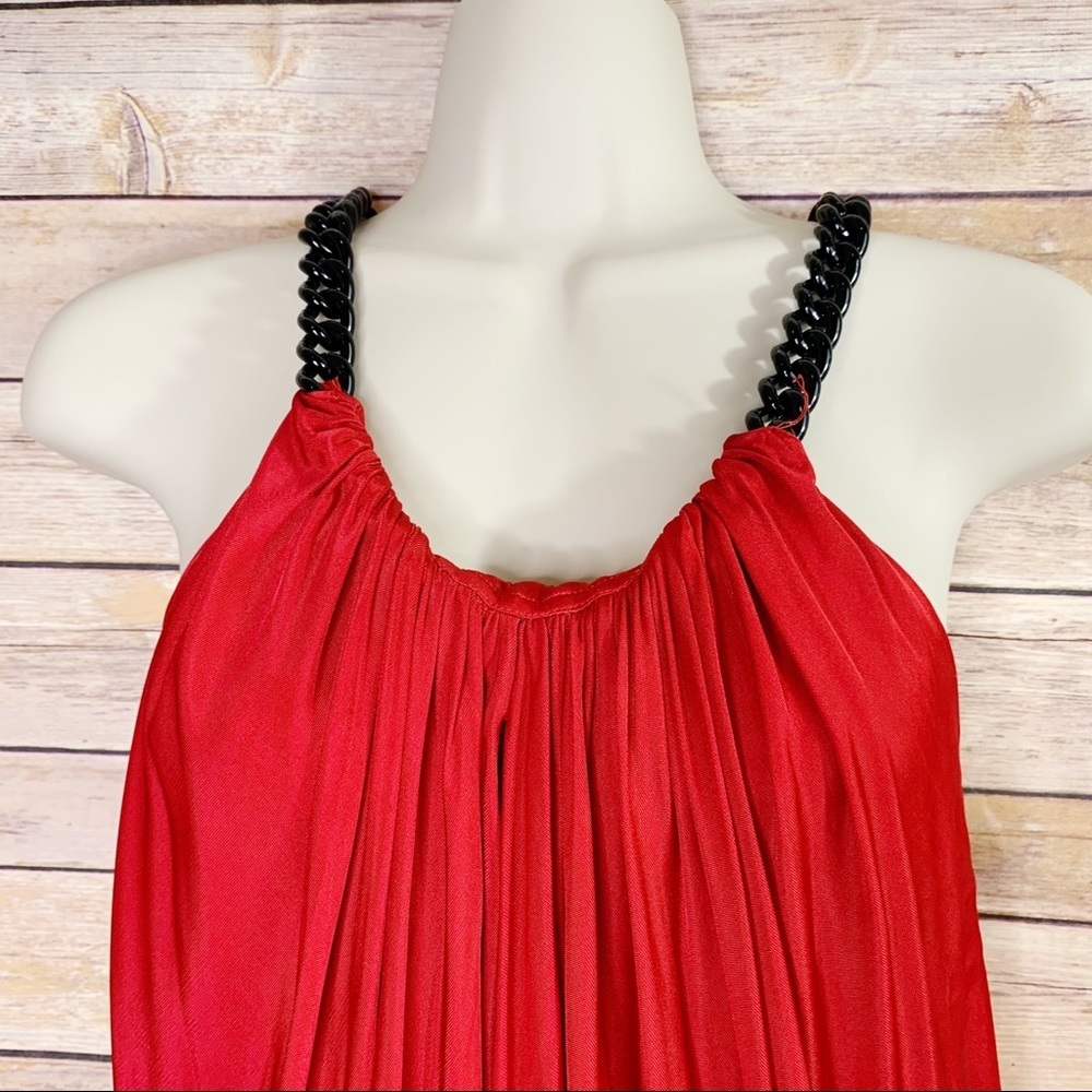 Yigal Azrouel Red Draped Sleevelesss Top Chunky Chain Detail Holiday - Picture 4 of 11